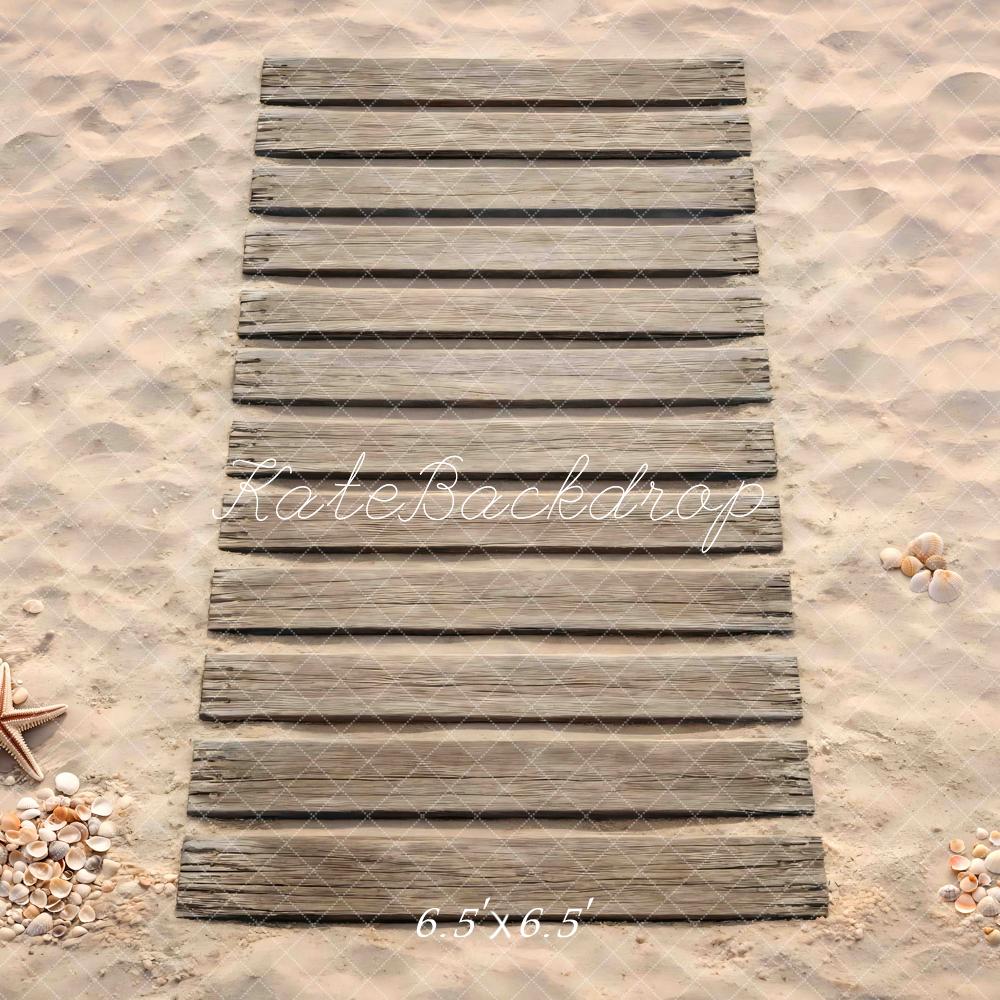 Kate Beach Boardwalk Sand Seashells Starfish Floor Printed Backdrop Designed by Mini MakeBelieve