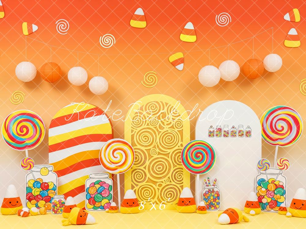 Kate Halloween Arches Candy Corn Lollipop Jars Orange Backdrop Designed by Patty Roberts