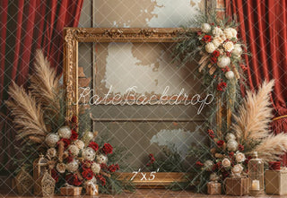 Marco Boho Cortinas Vintage Flores Rojas Fondo Diseñado por Emetselch