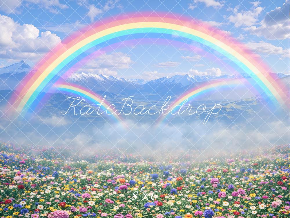 Kate Rainbow Mountain Meadow Flowers Printed Backdrop Designed by Mini MakeBelieve