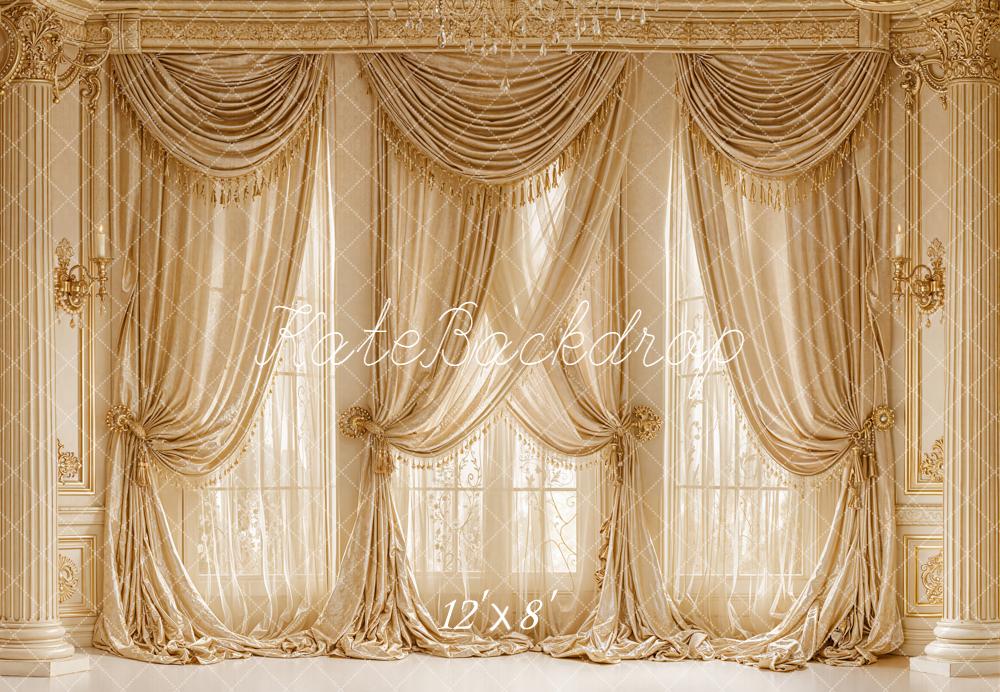 Kate Gold Draped Curtains and Columns Backdrop Designed by Emetselch
