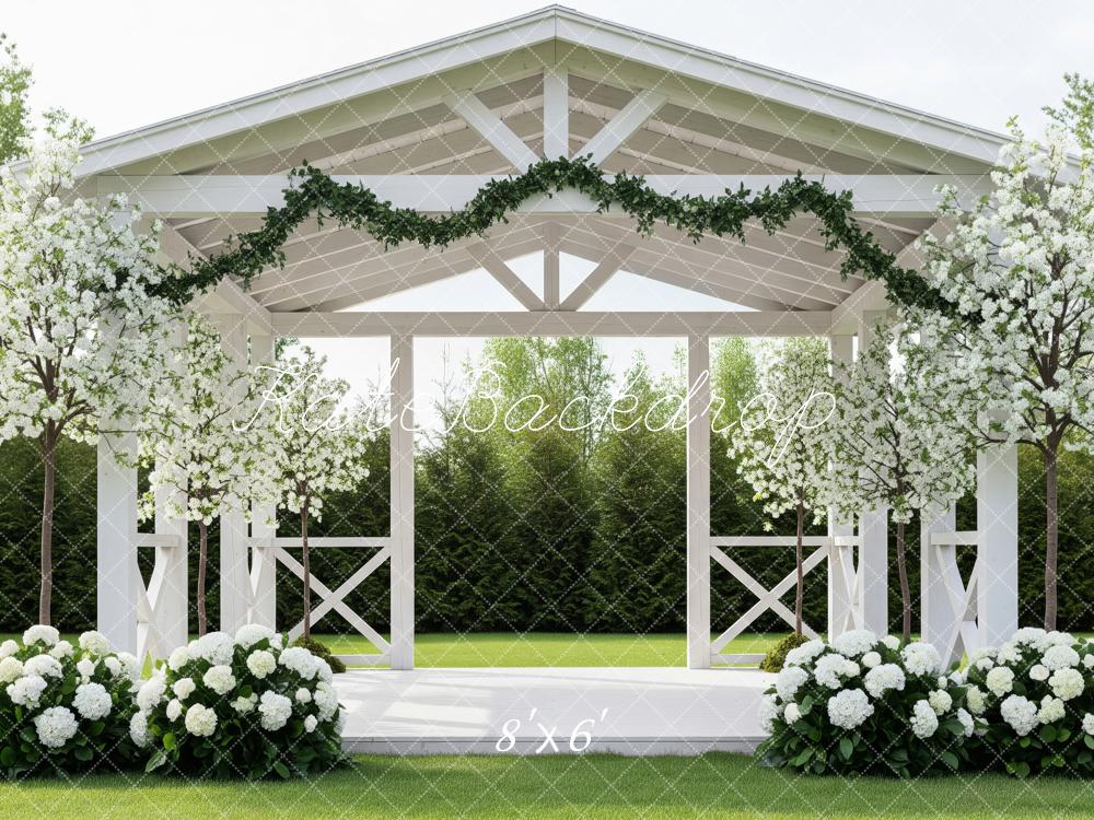 Kate Spring White Gazebo Flower Arch Greenery Garden Printed Backdrop Designed by Patty Roberts