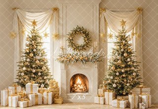 Kate Christmas Tree Fireplace Wreath Gifts Printed Backdrop Designed by Emetselch