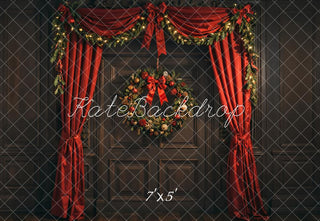 Kate Christmas Wreath Red Curtain Door Printed Backdrop Designed by Emetselch