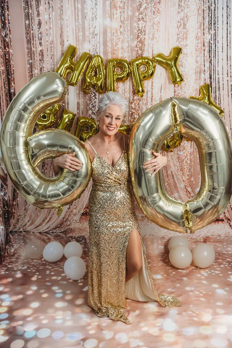 Kate Sweep Gold Glitter Curtain Bokeh Floor Backdrop Designed by Emetselch