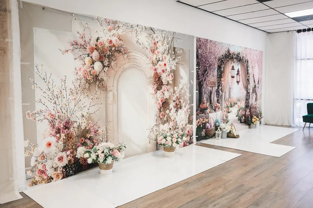 Kate Spring Flower Arch Cream Floral Door Frame Printed Backdrop Designed by Emetselch
