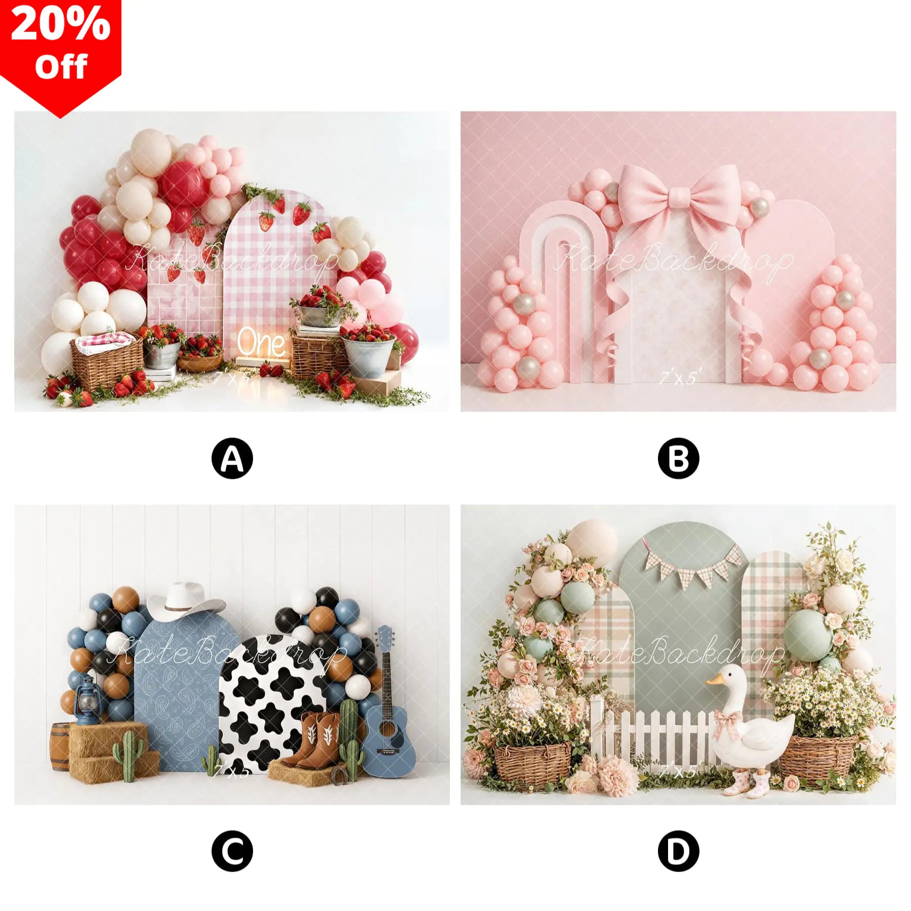 Kate Cake Smash Combination Printed Backdrops for Photography( 4 Backdrops in Total)