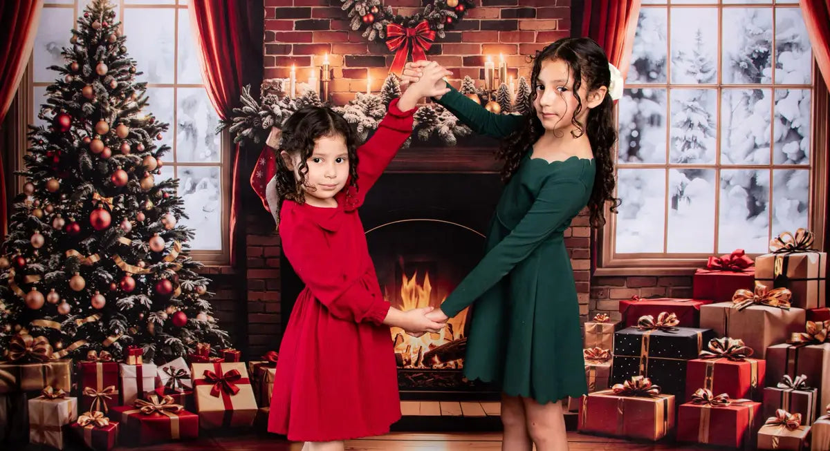 Kate Christmas Tree Fireplace Gifts Window Backdrop Designed by Emetselch