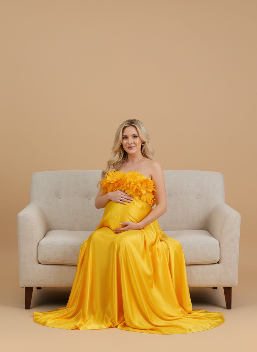 Kate Simulated Silk Strapless Trailing Custom Maternity Photoshoot Gowns