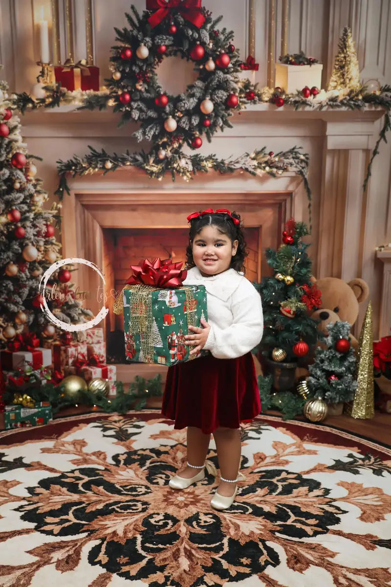 Kate Christmas Tree Fireplace White Retro Wall Backdrop Designed by Emetselch