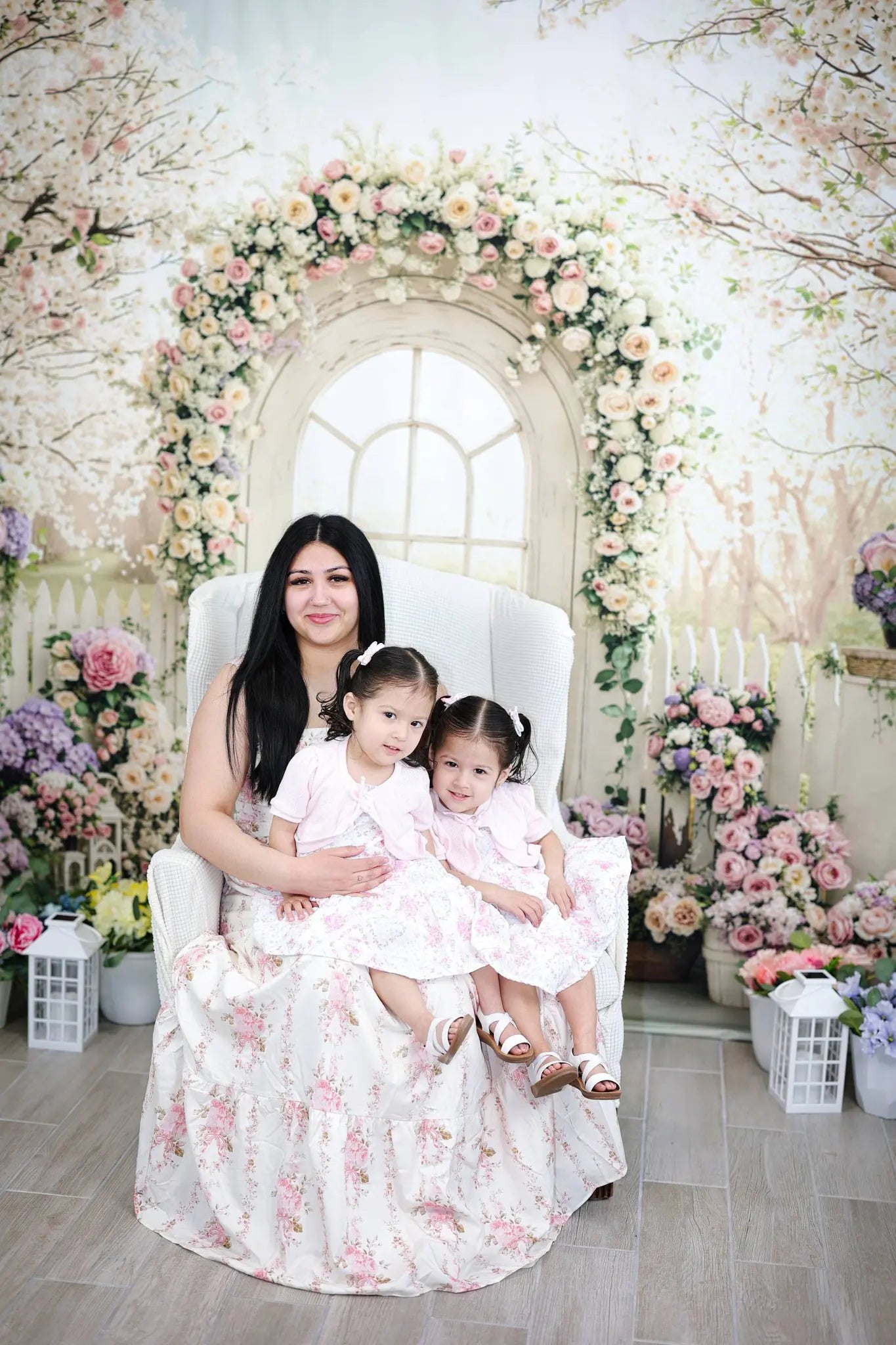Kate Flower Arch White Door Cherry Blossom Garden Printed Backdrop Designed by Emetselch