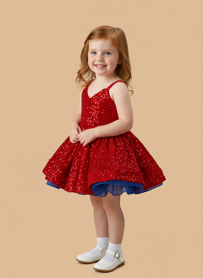 Couture Fluwelen Rode Pailletten Meisjesjurk voor Fotografie