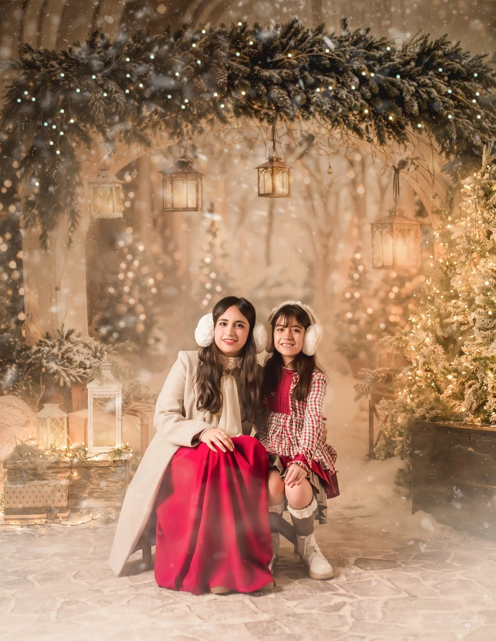 Kerstboog Guirlande Sneeuwbomen Foto Achtergrond Designed by Emetselch