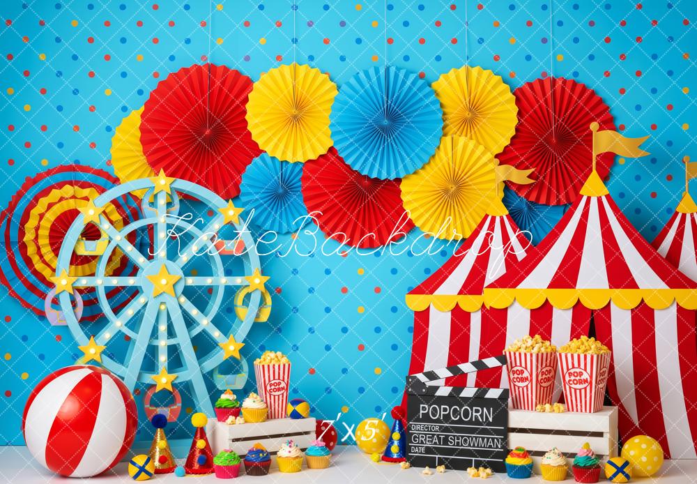 Kate Circus Tent Ferris Wheel Carnival Decor Blue Printed Backdrop Designed by Patty Roberts