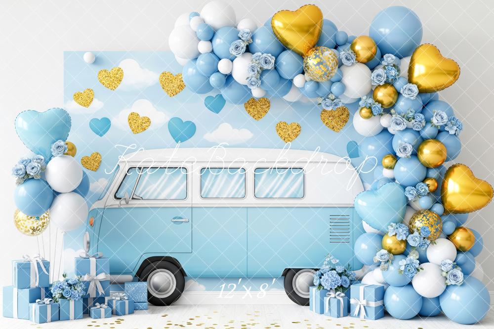 Kate Cake Smash Retro Van Balloons Hearts and Gifts Backdrop Designed by Patty Roberts