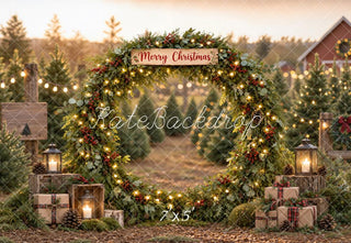 Kate Christmas Farm Greenery Arch Gift Boxes Rustic Printed Backdrop Designed by Emetselch