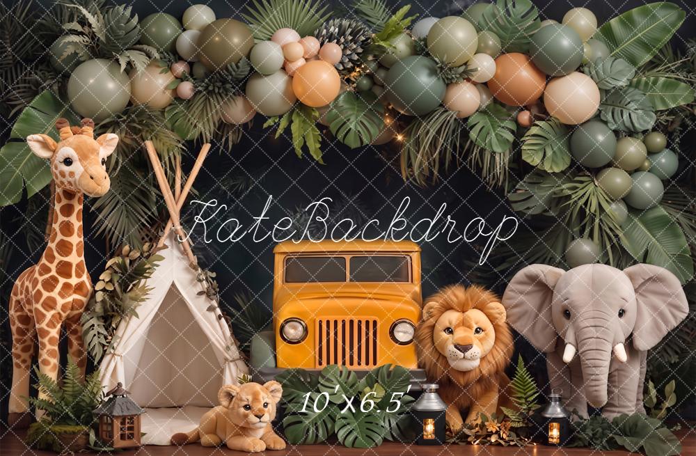 Kate Cake Smash Jungle Jeep Balloon Animals Printed Backdrop Designed by Chain Photography