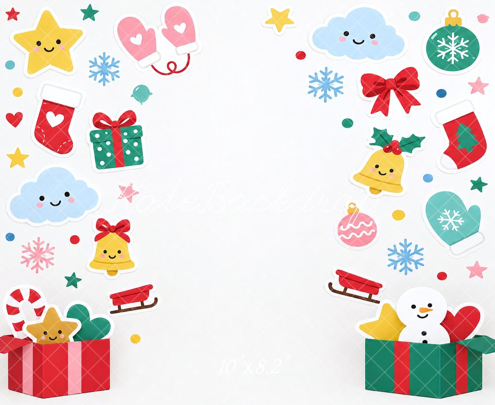 Kate Christmas Cute Colorful Kids Christmas Stickers Printed Backdrop Designed by Vertigo Productions