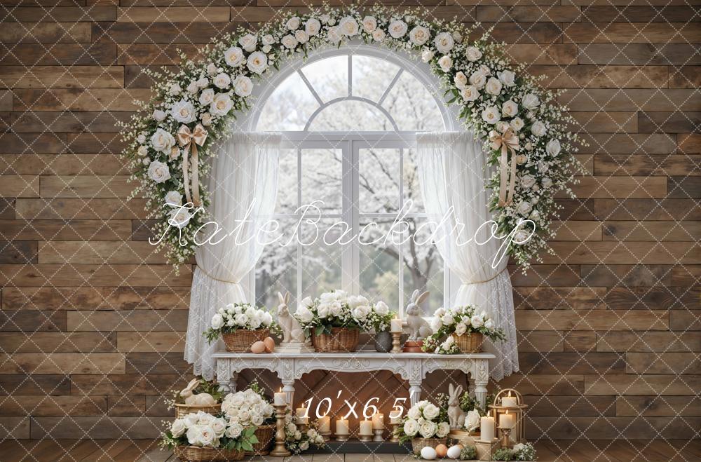 Kate Easter Bunny Flower Arch Window Wood Wall Backdrop Designed by Mini MakeBelieve