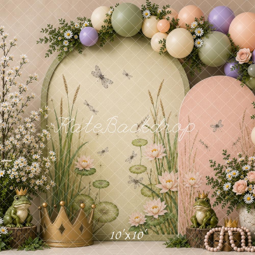 Kate Cake Smash Fairy Frog Princess Water Lily Balloon Arch Printed Backdrop Designed by Shutter Swan Studios