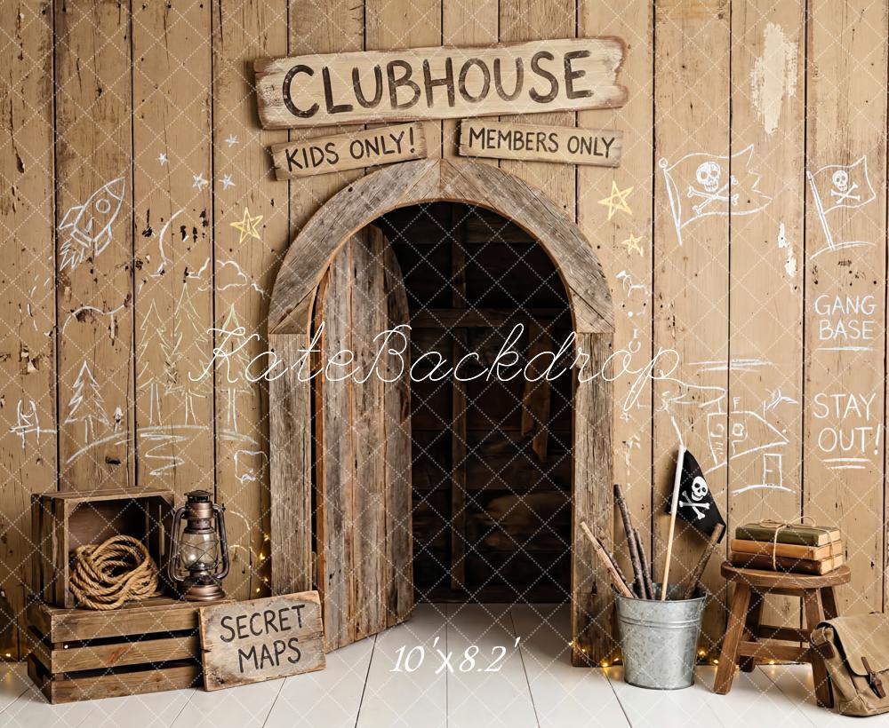 Kate Adventure Clubhouse Rustic Wood Pirate Printed Backdrop Printed Backdrop Designed by Patty Roberts