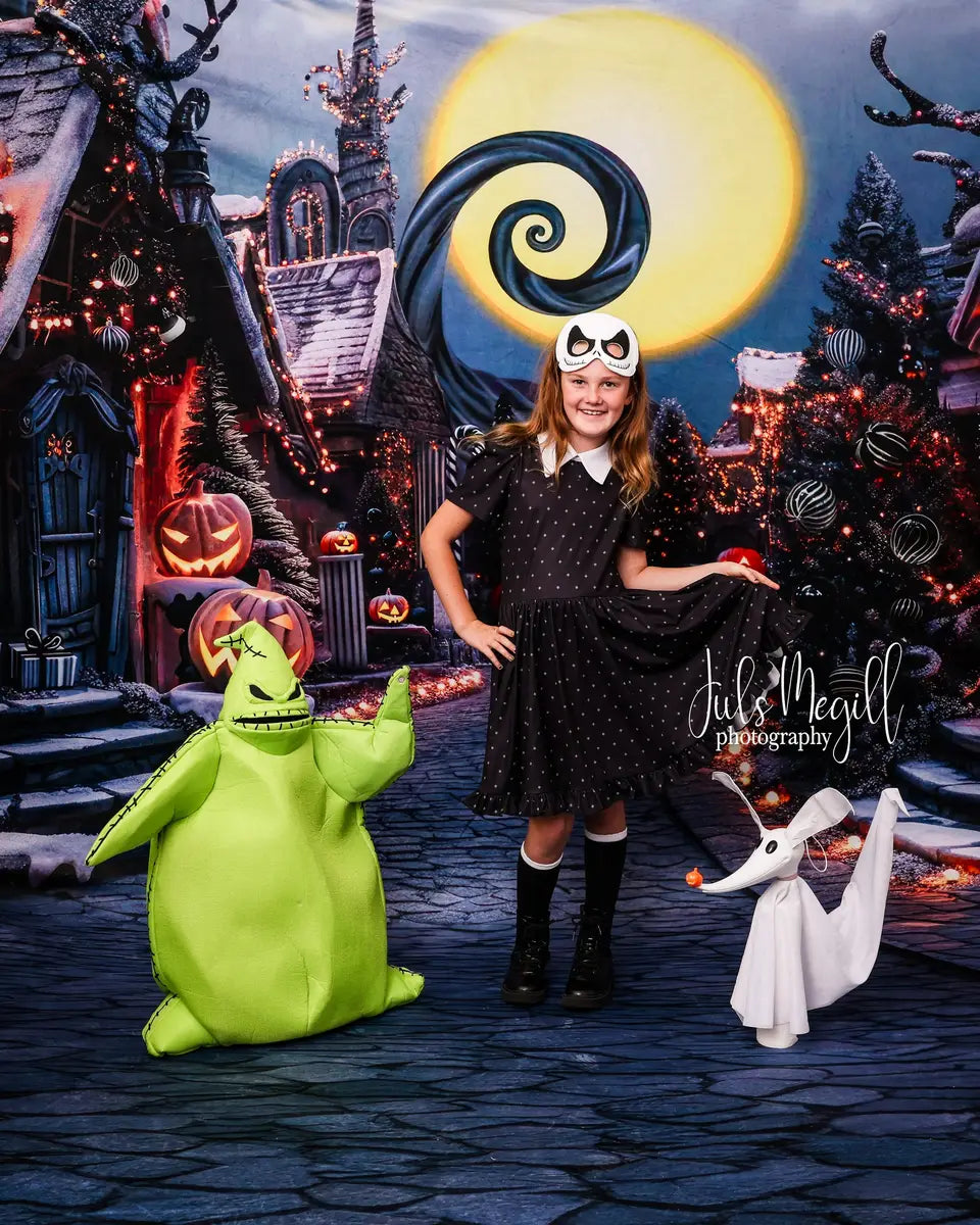 Halloween Pompoen Donker Stad Straat Foto Achtergrond