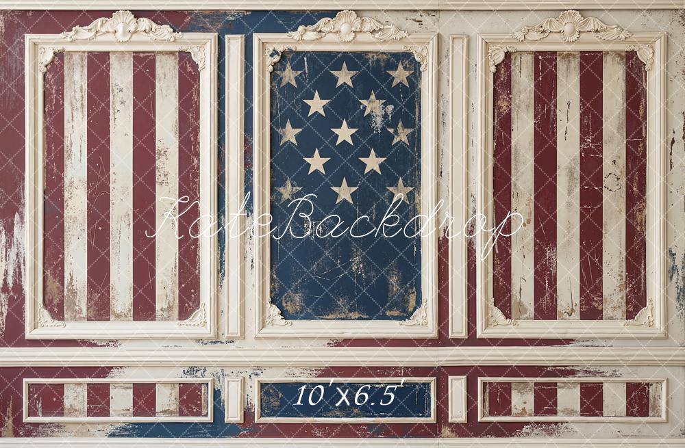 Kate Independence Day Vintage American Flag Panel Wall Printed Backdrop Designed by Emetselch