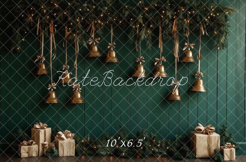 Kate Christmas Golden Bells Green Wall Backdrop Designed by Patty Roberts