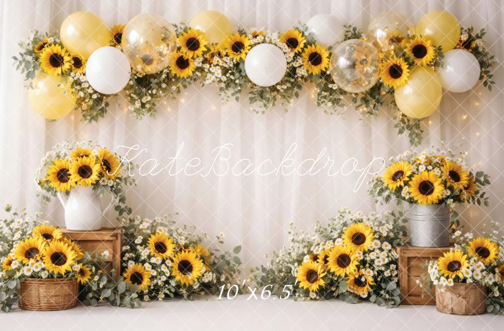 Kate Summer Sunflower Daisy Balloon Garland Printed Backdrop Designed by Vertigo Productions