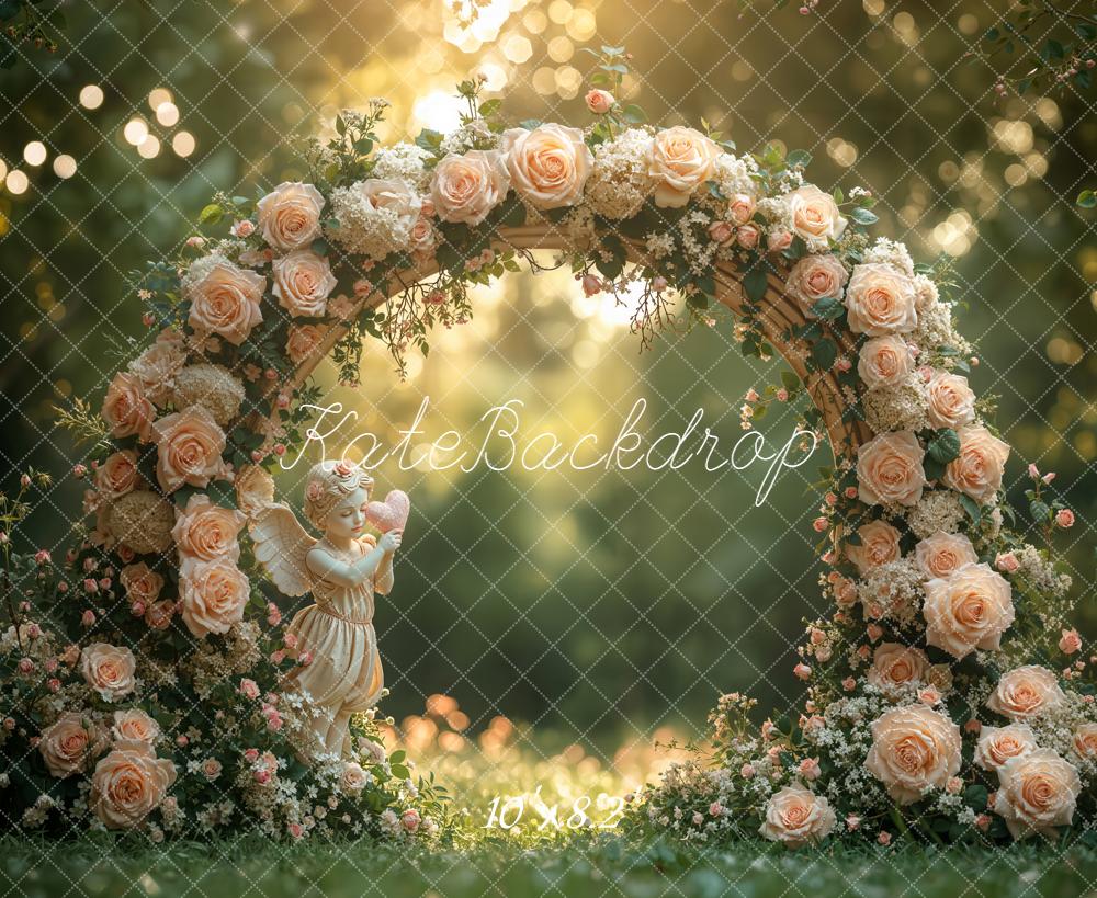 Kate Spring Flower Arch Peach Roses Angel Printed Backdrop Designed by Emetselch