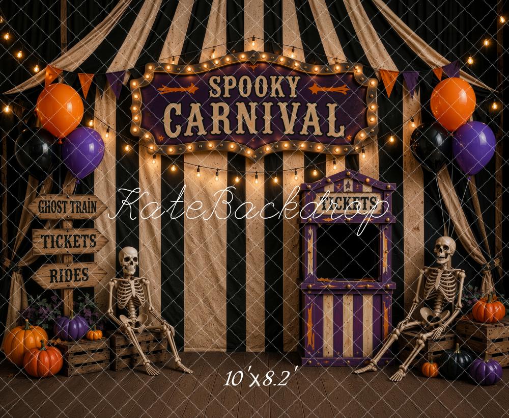 Kate Halloween Spooky Carnival Skeletons Ticket Booth Printed Backdrop Designed by Ashley Ward