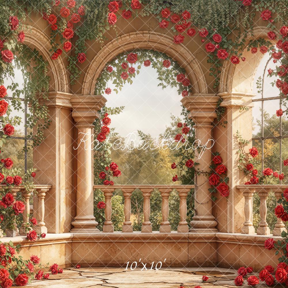 Kate Valentines Retro Rose Arch Stone Balcony Backdrop Designed by Emetselch