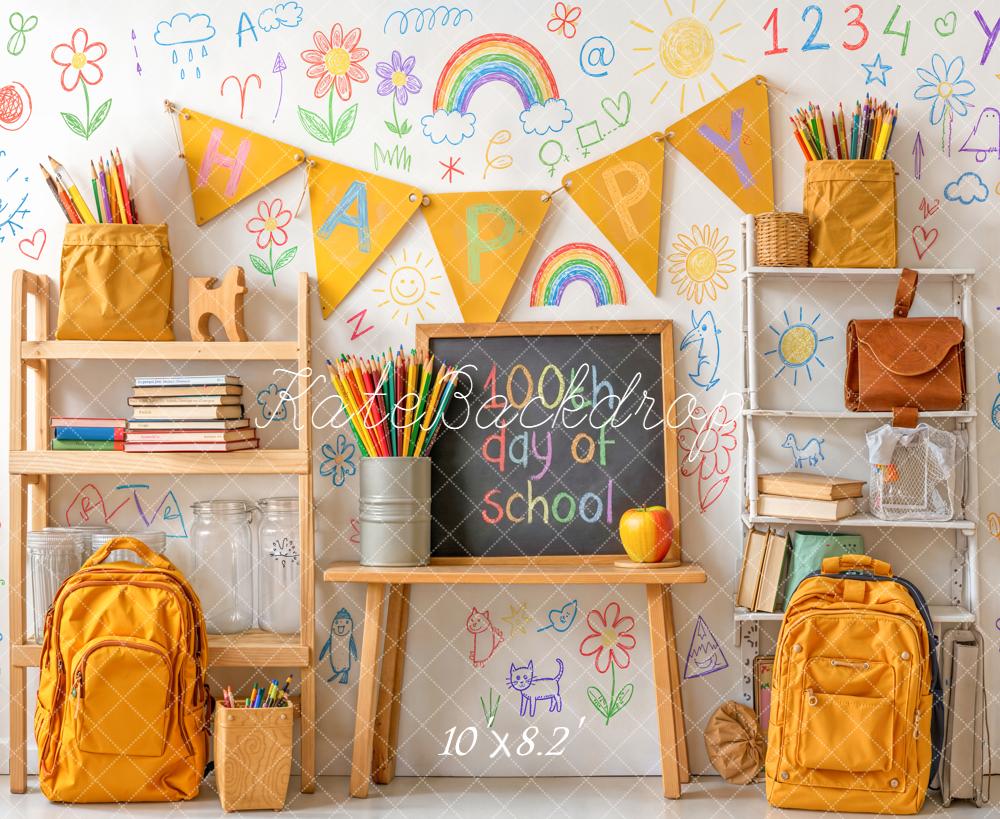 Kate Back to School Classroom Chalkboard Rainbow Doodles Backdrop Designed by Chain Photography