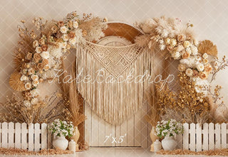 Kate Boho Flower Arch Macrame Door Beige Printed Backdrop Designed by Emetselch