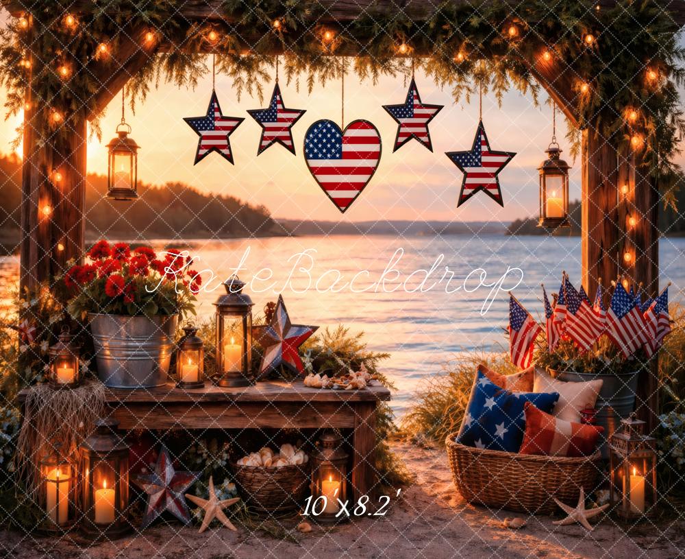 TEST Kate 4th Of July Arch Stars American Flags Lake Sunset Printed Backdrop Designed by Vertigo Productions