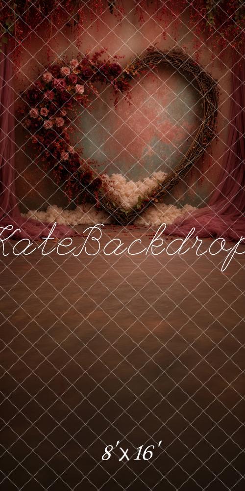 Kate Sweep Valentine's Day Abstract Floral Heart Wreath Burgundy Printed Backdrop Designed by Ashley Ward