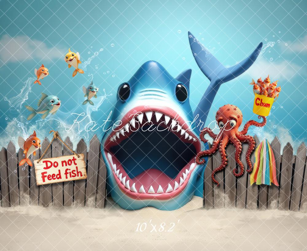 Kate Underwater Shark Ocean Cartoon Fish Octopus Kids Printed Backdrop Designed by Laura Bybee