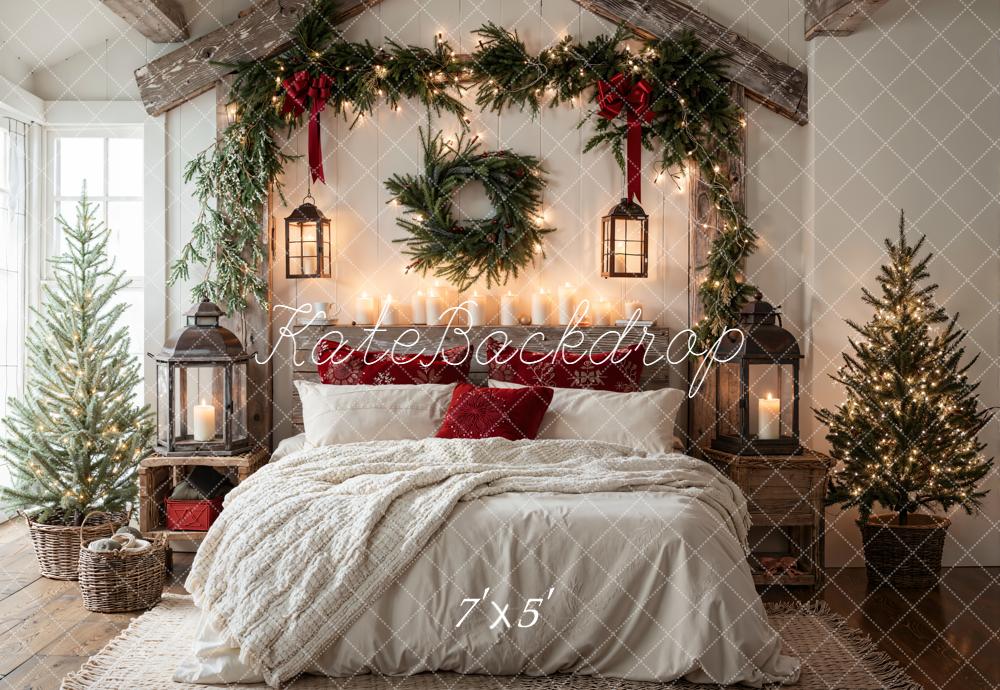 Kate Christmas Bedroom Cozy Garland Wreath Trees White Backdrop Designed by Emetselch