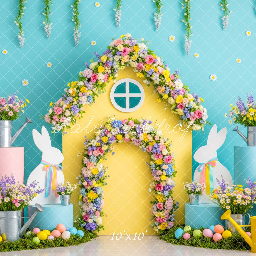 Kate Easter Bunny Pastel Flower Arch House Printed Backdrop Designed by Patty Roberts