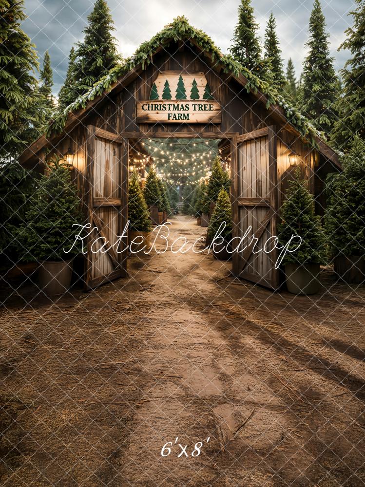 Kate Christmas Tree Farm Pine Forest Barn Backdrop Designed by Emetselch