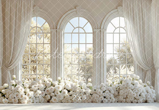 Kate Spring White Roses Floral Arch Large Windows Printed Backdrop Designed by Mini MakeBelieve