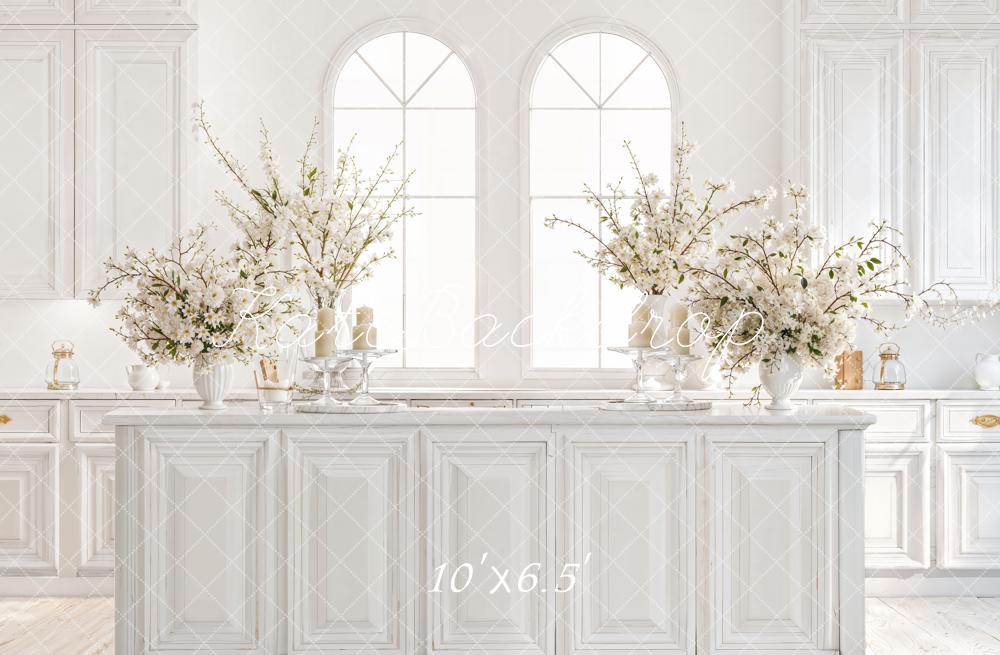 Kate Spring White Kitchen Floral Cabinets Backdrop Designed by Emetselch