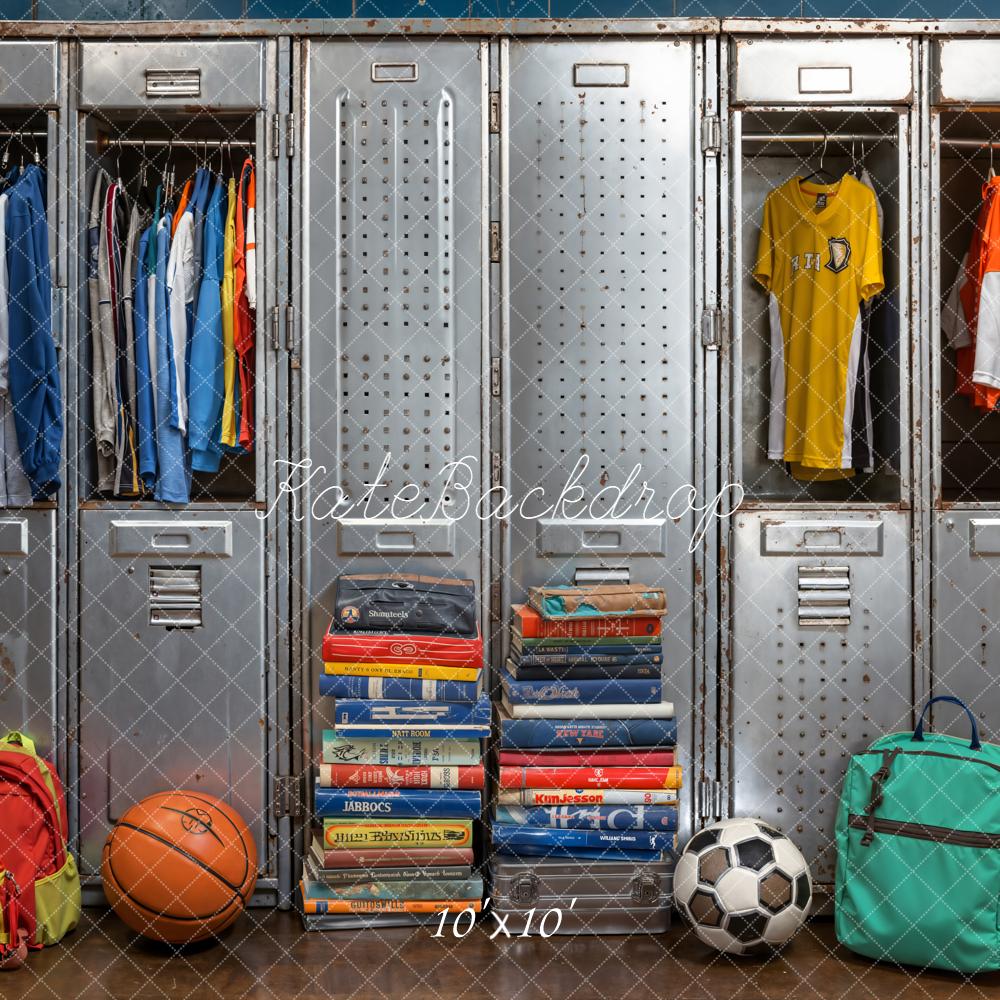 Kate Back To School Lockers Sports Books Backpacks Backdrop Designed by Emetselch