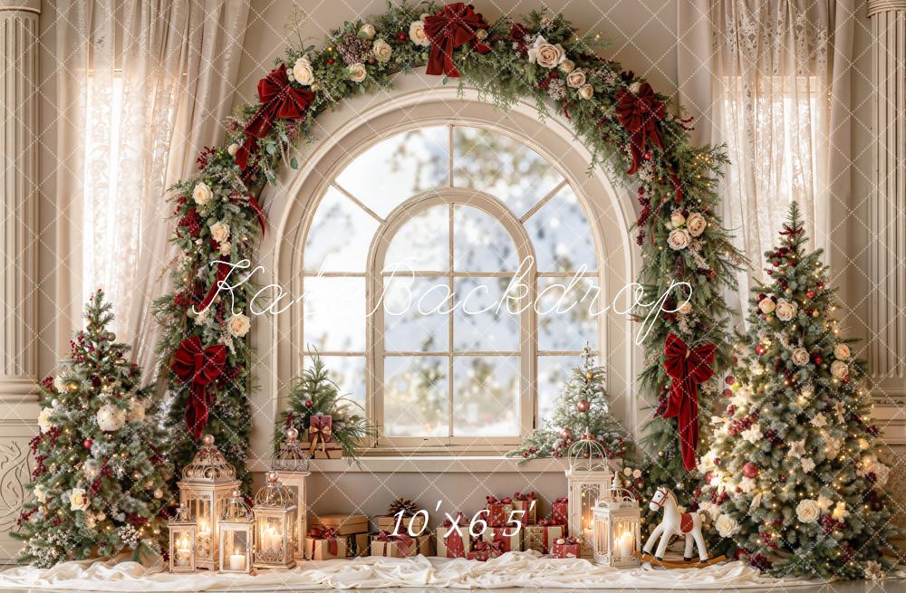 Kate Christmas Garland Arch Window Trees Lanterns Printed Backdrop Designed by Emetselch
