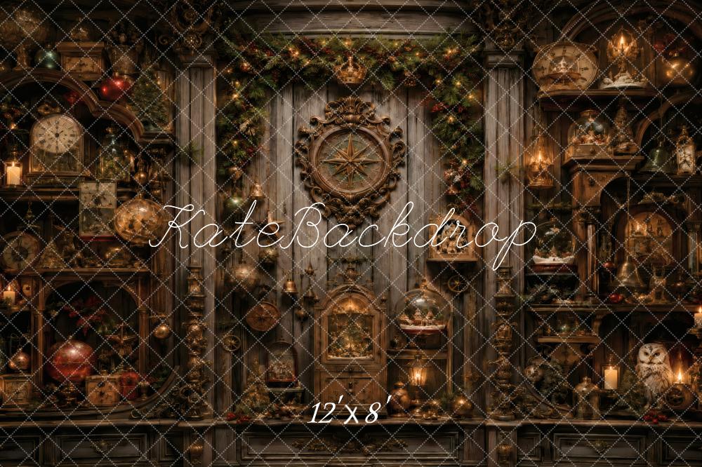 Kate Christmas Vintage Cabinet Clocks Garland Printed Backdrop Designed by Vertigo Productions