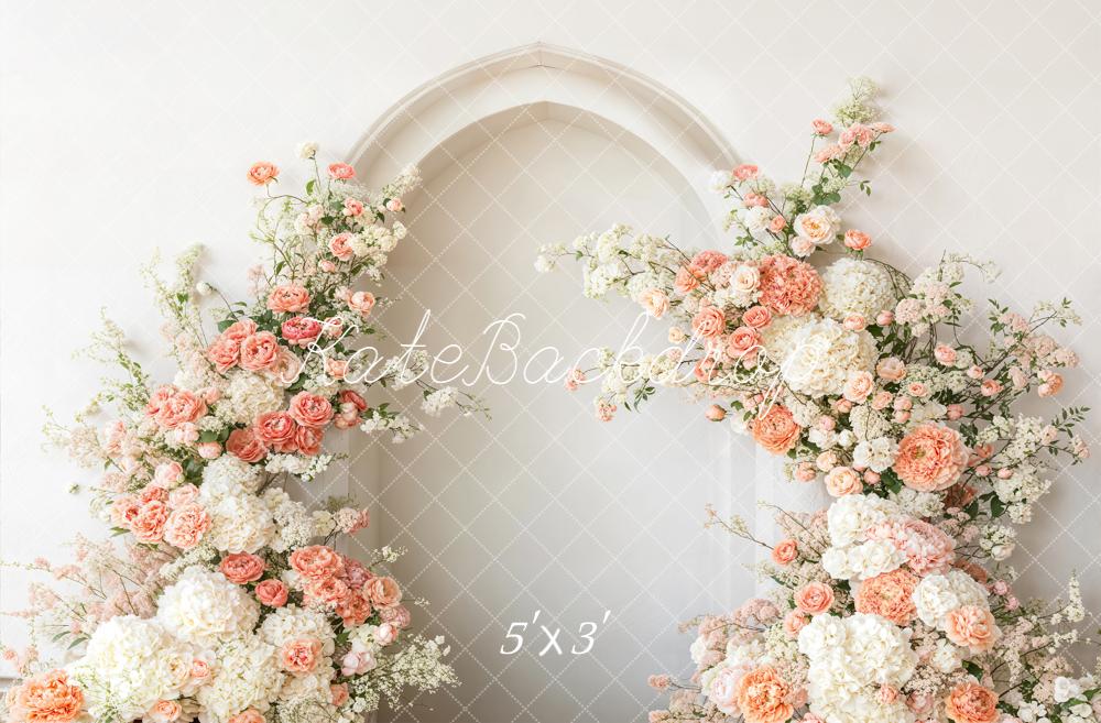 Kate Spring Flower Arch White Cream Peach Flowers Backdrop Designed by Emetselch