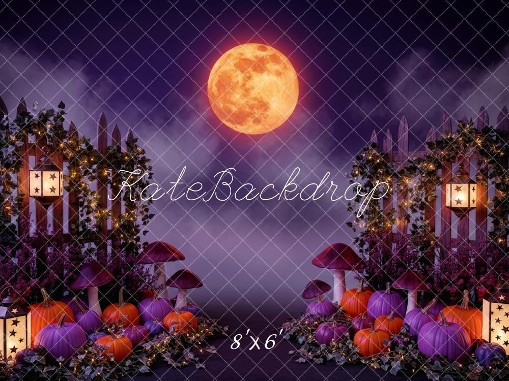 Kate Halloween Garden Full Moon Pumpkins Lanterns Mushrooms Backdrop Designed by Patty Roberts