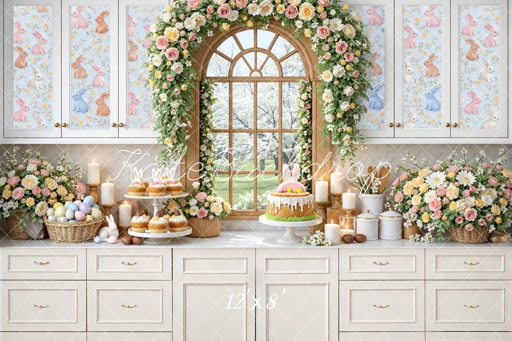 Kate Easter Bunny Kitchen Floral Arch Printed Backdrop Designed by Mini MakeBelieve