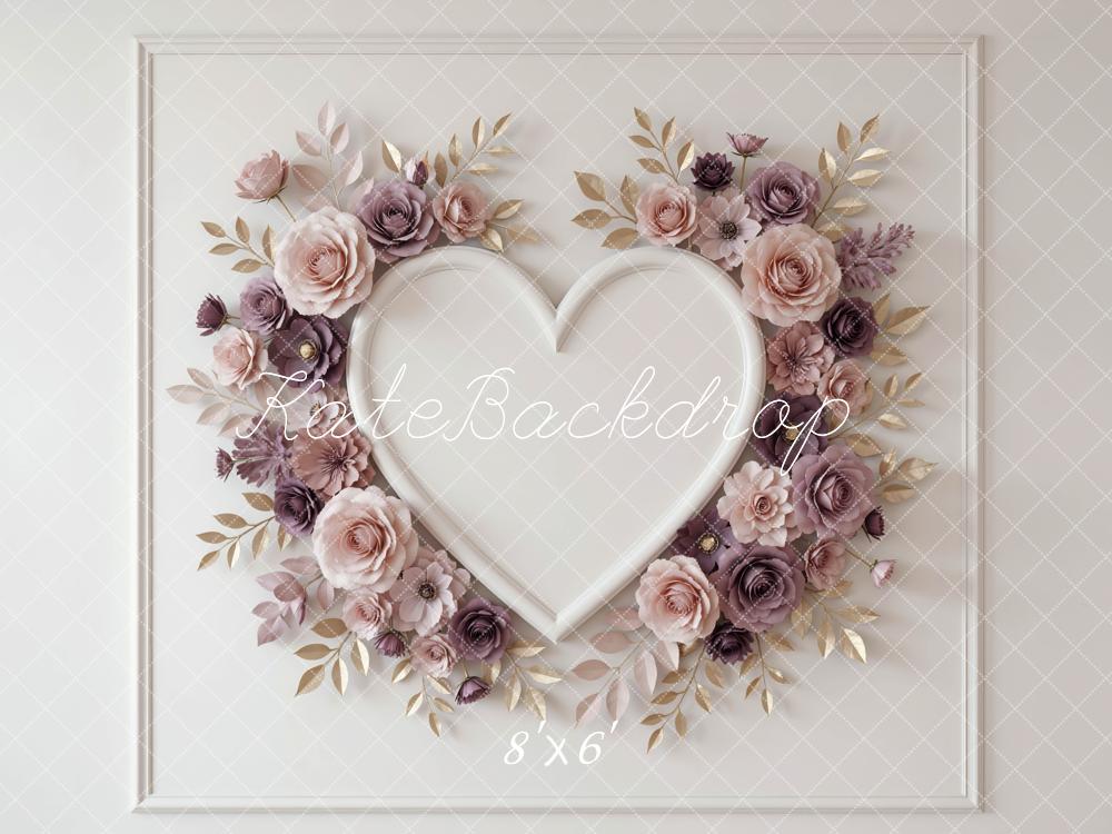 Kate Valentine's Day Heart Flower Arch Pink Purple Floral Printed Backdrop Designed by Mini MakeBelieve