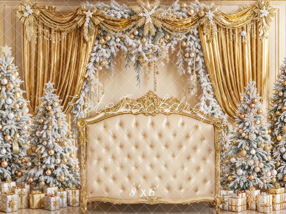 Kate Christmas Trees Headboard Gold Curtains Backdrop Designed by Emetselch